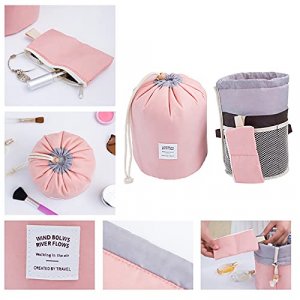 Cosmetic Bag for Women Portable Makeup Organizer Bag Large Drawstring Makeup Bags Multifunctional Cosmetic Travel Bag Foldable Waterproof Barrel Toil