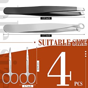 4 Pieces Nose Hair Tweezers Scissors Set Include Nose Hair Trimming Tweezers, Curved and Rounded Nose Hair Scissors, Precision Eyebrow Tweezers for N