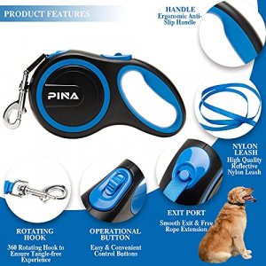PINA Retractable Dog Leash, 26ft Dog Leash for Small Medium Large Dogs Up to 110lbs, 360 Tangle-Free Strong Reflective Nylon Tape, with Anti-Slip H