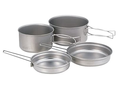Snow Peak Multi Compact Cookset - Durable, Lightweight Stacking Pots & Pans - Titanium - 4 Pieces