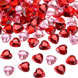 Red/Pink Acrylic Heart for Valentines Day, Wedding Heart Table Scatter Decoration, Flat Back Heart Rhinestones, 0.5 Inch (500 Pieces)