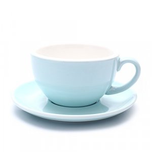 Coffeezone Cappuccino Barista Latte Art Cup and Saucer New Bone China for Coffee Shop (Glossy Light Blue, 8.5 oz)