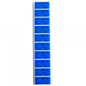 100pcs Non Transfer Tamper Resistant Security Warranty Void Labels/ Stickers/ Seals (Blue, 1 x 2 inches, Unique Nos. - TamperSTOP)