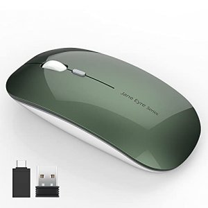 Q5 Slim Rechargeable Wireless Mouse, 2.4G Portable Optical Silent Ultra Thin Wireless Computer Mouse with USB Receiver and Type C Adapter, Compatible