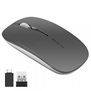 Q5 Slim Rechargeable Wireless Mouse, 2.4G Portable Optical Silent Ultra Thin Wireless Computer Mouse with USB Receiver and Type C Adapter, Compatible