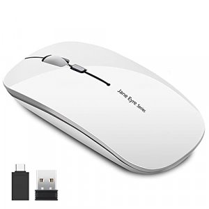 Q5 Slim Rechargeable Wireless Mouse, 2.4G Portable Optical Silent Ultra Thin Wireless Computer Mouse with USB Receiver and Type C Adapter, Compatible