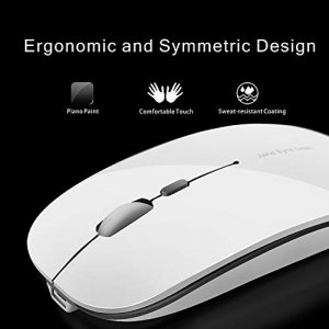 Q5 Slim Rechargeable Wireless Mouse, 2.4G Portable Optical Silent Ultra Thin Wireless Computer Mouse with USB Receiver and Type C Adapter, Compatible