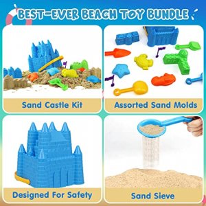 TOY Life Beach Toys for Kids 3-10, Sand Toys for Toddlers Kids Sand Castle Toys with Beach Bucket. Sand Shovels, Sieve, Sand Castle Molds Kit, Animal