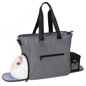 Teamoy Breast Pump Bag Tote with Pocket for Breast Pump, Cooler Bag, Laptop(Up to 14'') for Working Moms, Gray (Bag Only)