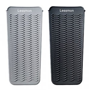 2 Lessmon Heat Resistant Silicone Mat Pouches for Flat Iron, Curling Iron, Straightener, Hot Hair Tools, Grey&Black