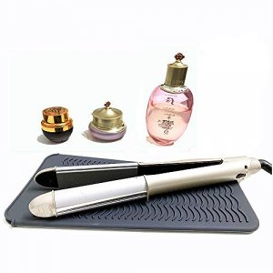 2 Lessmon Heat Resistant Silicone Mat Pouches for Flat Iron, Curling Iron, Straightener, Hot Hair Tools, Grey&Black