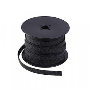 Keco 100ft  1/4 inch PET Braided Expandable Cable Sleeve  Wire Sleeving for Audio Video and Other Home Device Cable Automotive Wire - Black