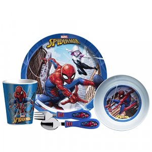 Zak Designs Spider-Man Dinnerware Set Includes Plate, Bowl, Tumbler and Utensil Tableware BPA-Free Made of Durable Melamine Material and Perfect for 