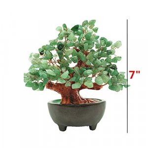 Colorsheng 7 Inch Quartz Crystal Money Tree Bonsai Feng Shui Gem Decoration for Wealth and Luck (Green)
