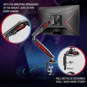 MOUNT PRO Single Gaming Monitor Stand - Mechanical Spring Monitor Mount, Adjustable Gaming Monitor Arm with C Clamp and Grommet Mounting Base - Fits 