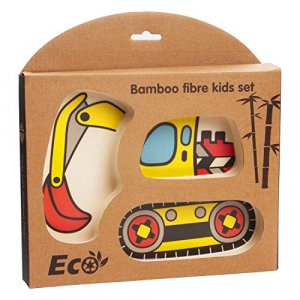 Kid Plate Set Bamboo Toddler Plates Dinnerware Dinner Dish Set Baby Feeding Spill Proof Divided Plate - Baby Spoon and fork 3-Piece Set for Kids and 