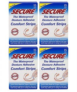 Secure Comfort Strips Waterproof Denture Adhesive - Customizable Fit, Extra Firm All Day Strong Hold for Lower Dentures - Zinc Free - 60 Strips