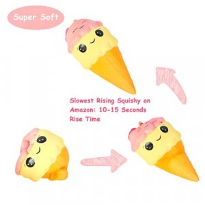 Slow Rising Jumbo SQUISHIES SET PACK of 7 - Rainbow Triangle Cake, Frappuccino, Popcorn, Donuts X2 & Ice Cream X2, Kawaii Squishy Toys or Stress Reli