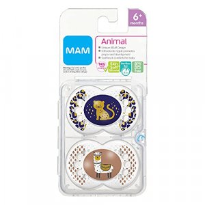 MAM Pacifiers, Baby Pacifier 6+ Months, Best Pacifier for Breastfed Babies, Animal' Design Collection, Unisex, 2-Count
