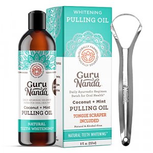 GuruNanda Oil Pulling (8 Fl.Oz) with Coconut Oil and Peppermint Oil for Oral Health, Healthy Teeth and Gums, Alcohol Free Mouthwash, Teeth Whitening,