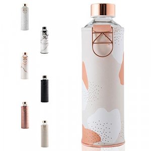 EQUA Glass Water Bottle with Faux Leather Sleeve - 25 oz - Leak Proof and BPA Free - 100% Borosilicate Glass (Heavens)