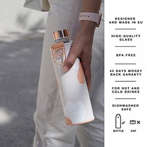 EQUA Glass Water Bottle with Faux Leather Sleeve - 25 oz - Leak Proof and BPA Free - 100% Borosilicate Glass (Heavens)