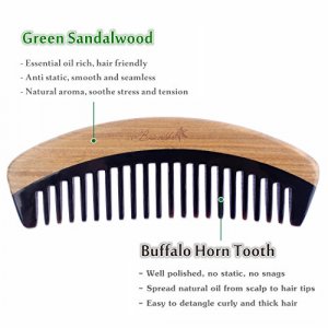 Breezelike Hair Comb - Wide Tooth Wooden Detangling Comb for Curly Hair - No Static Sandalwood Buffalo Horn Comb for Men and Women