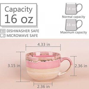 Bosmarlin Large Ceramic Coffee Mug Set of 2, Stoneware Jumbo Latte Mugs Tea for Office and Home, 16 Oz, Dishwasher and Microwave Safe(Pink, 2)