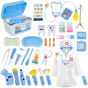 Medical Kit for Kids - 35 Pieces Doctor Pretend Play Equipment, Toy Doctor Kit for Kids, Doctor Play Set with Gift Case (Blue)