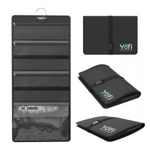 Yofi Nurture Yourself Multi-Compartment Hanging Toiletry Bag | 29.5x12.5in Foldable Mesh Storage for Travel Accessories, Cosmetic Makeup Kit | Waterp