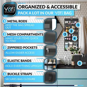 Yofi Nurture Yourself Multi-Compartment Hanging Toiletry Bag | 29.5x12.5in Foldable Mesh Storage for Travel Accessories, Cosmetic Makeup Kit | Waterp