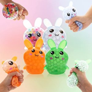 4 Pack Bunny Squishy Stress Balls Toy for Kids,Rabbit Sensory Balls Relief Hand Fidget Filled with Water Beads to Relax,Halloween&Christmas Toys for 