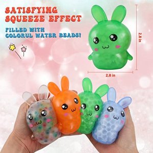 4 Pack Bunny Squishy Stress Balls Toy for Kids,Rabbit Sensory Balls Relief Hand Fidget Filled with Water Beads to Relax,Halloween&Christmas Toys for 