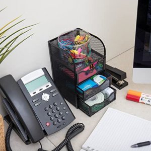 Mind Reader Mini Desk Supplies Office Supplies Organizer, 3 Drawers, 1 Top Shelf, Black