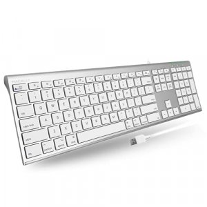 Macally Ultra Slim USB Wired Computer Keyboard - Compatible Apple Keyboard or Windows - Full Size with 20 Mac Keyboard Keys - with Numeric Keypad - S