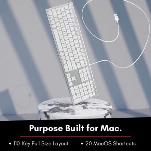 Macally Ultra Slim USB Wired Computer Keyboard - Compatible Apple Keyboard or Windows - Full Size with 20 Mac Keyboard Keys - with Numeric Keypad - S