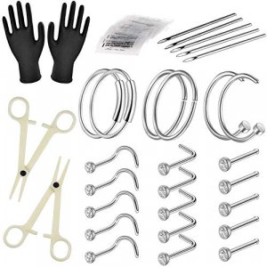 Piercing Kit - Combofix 45Pcs Professional Nose Piercing Kit with 20G 18G Stainless Steel Piercing Needles Piercing Clamps Gloves for Nose Rings Stud