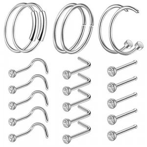 Piercing Kit - Combofix 45Pcs Professional Nose Piercing Kit with 20G 18G Stainless Steel Piercing Needles Piercing Clamps Gloves for Nose Rings Stud