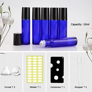 sungwoo 25 Pack Essential Oil Roller Bottles, 10ml Blue Glass Roller Bottles with Stainless Steel Roller Balls and Caps for Travel, Perfume and Lip G