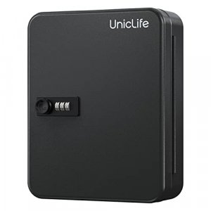 Uniclife 48-Key Steel Key Cabinet with Combination Lock Wall Mounted Key Organizer with Resettable Code Black Digital Security Box with Hooks and Key