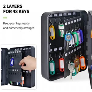 Uniclife 48-Key Steel Key Cabinet with Combination Lock Wall Mounted Key Organizer with Resettable Code Black Digital Security Box with Hooks and Key