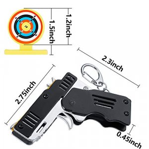 2 Packs Rubber Band Gun Toy Mini Metal Folding Rubber Gun Rubber Launcher Toy Gun with Keychain for Shooting Game Outdoor Activities (Black)