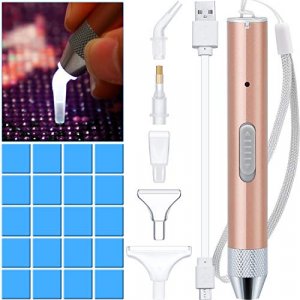 Diamond Painting Pen Point Drill Pen with Light 5D DIY Diamond Painting Tool with 20 Pieces Painting Glue Clay 5 Pieces Replacement Pen Heads for DIY