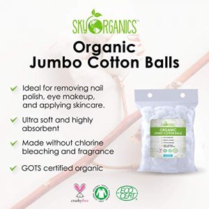 Sky Organics Organic Jumbo Cotton Balls for Sensitive Skin, 100% Pure GOTS Certified Organic for Beauty & Personal Care, 4 Pack