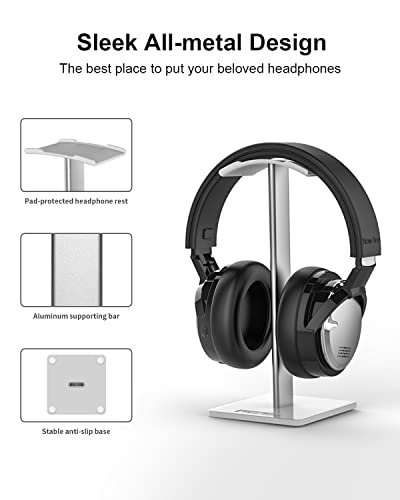  New bee Headphone Stand Headset Holder Earphone Stand with  Aluminum Supporting Bar Flexible Headrest ABS Solid Base for All Headphones  Size (Black) : Electronics