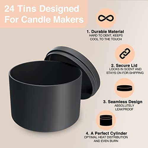 True Candle 24x Premium Matte Black Candle tin 4 oz | The Original Edgeless  Cylinder | Matte Finish Outside and Inside | Premium Candle containers 