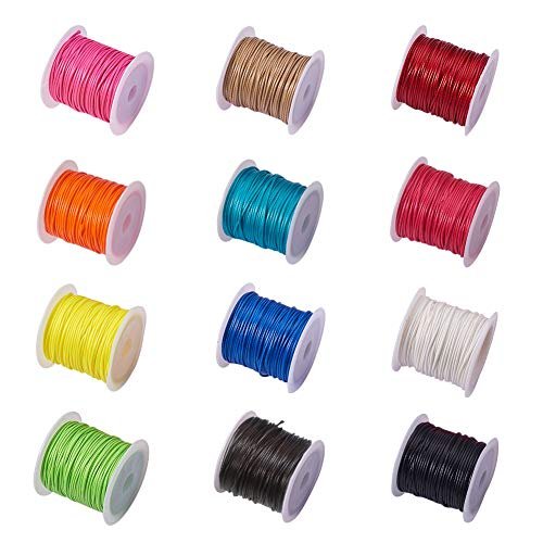 PH PandaHall 12 Rolls 1mm Waxed Polyester Cord Thread 10.9 Yards/Roll 12  Colors Beading String for Bracelets Necklaces Waist Beads Jewelry Making