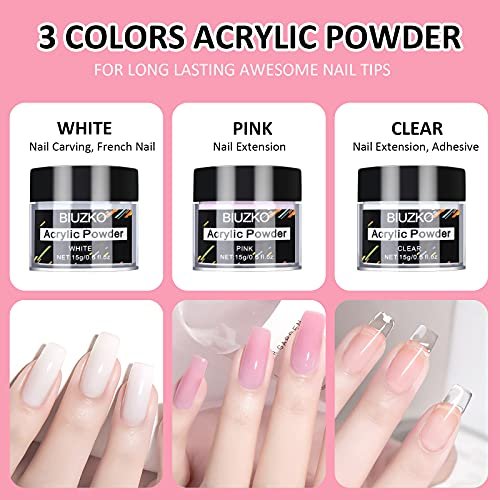 Saviland Acrylic Nail Kit - 3 Colors White/Pink/Clear Acrylic Powder and  Liquid Set with Mononer Acrylic Liquid, Acrylic Nail Brush for Nail  Extension for Beginners 