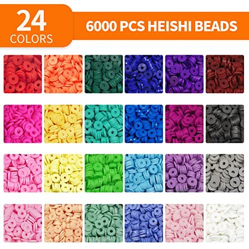 6000 Pcs Polymer Clay Beads for Bracelets Making, 24 Colors Flat Clay Beads  Kit