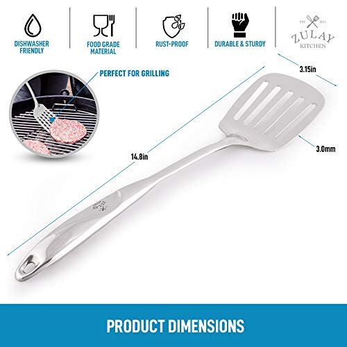 Zulay Kitchen Stainless Steel Slotted Turner - 14.8 inch Heavy Duty Metal  Spatula With Easy Grip Handle for Cooking